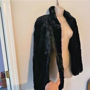 Vintage 50s 60s black rabbit fur cape coat